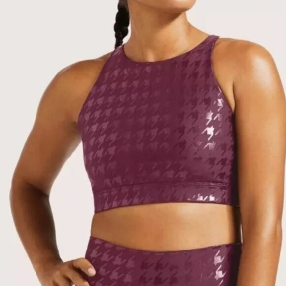 Peloton Printed Foil Houndstooth Sports Bra Size XS Plum - Picture 1 of 6